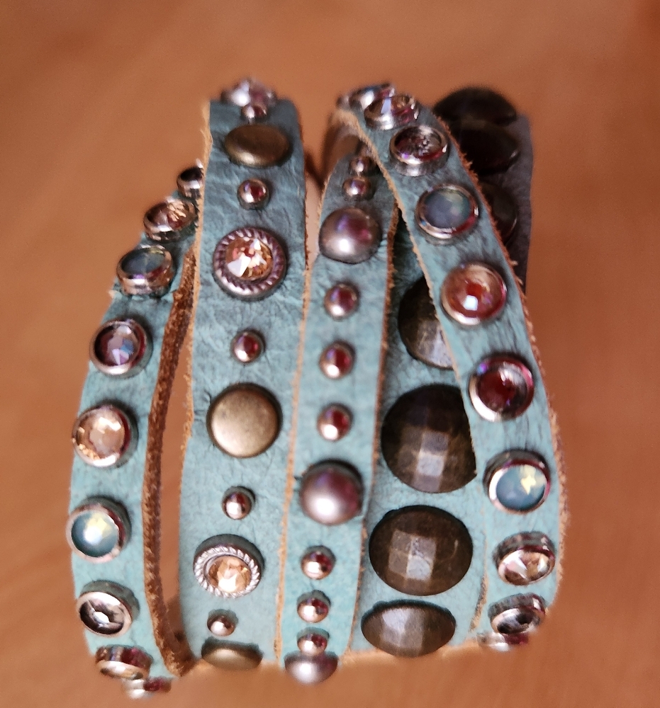 Leatherock Leather crystal and stud wrap bracelet